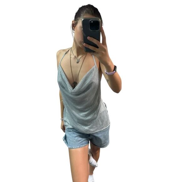 WEWOREWHAT Crystal Cowl Neck Top - Picture 4 of 4